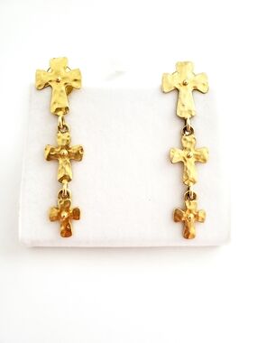 Gold Cross Drop Earrings - Women Jewelry